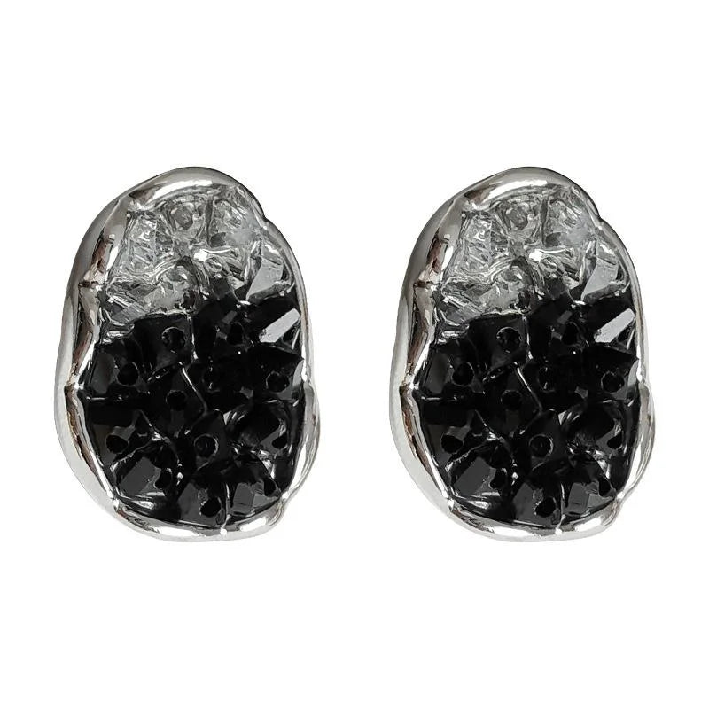 Black Glass Crystal Irregular Geometric Stud Earrings Elegant Handmade Jewelry
