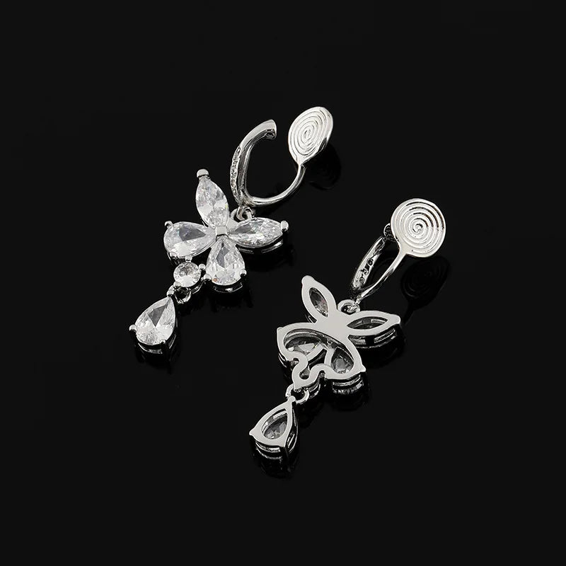 Luxury Zircon Butterfly Spiral Stud & Clip On No Piercing Drop Earrings