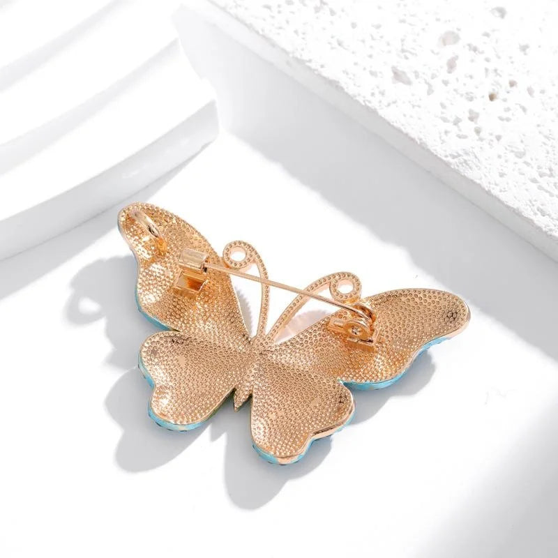 Luxury Rhinestone Butterfly Brooch Pin With Alloy Enamel Wings, Elegant Lapel Pin Corsage Gift