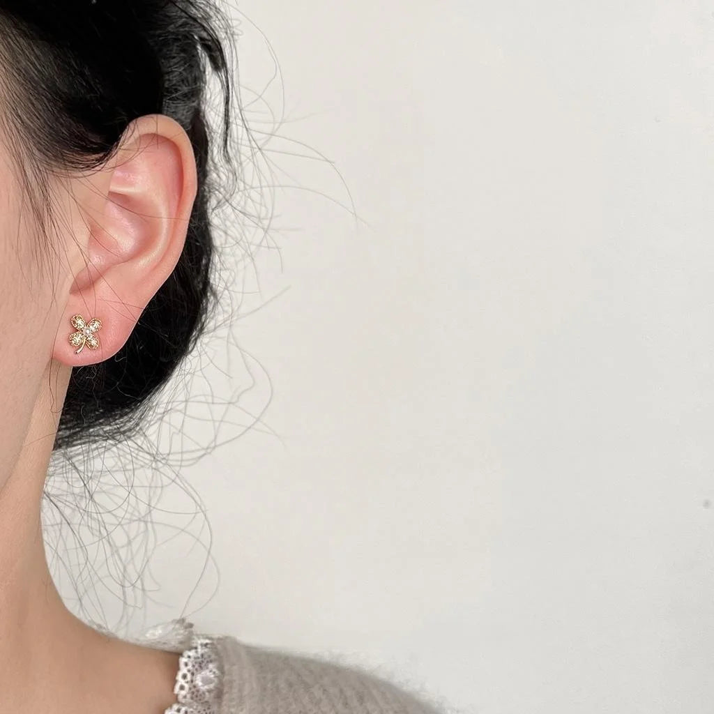 Micro Pave Zircon Flower Stud Earrings Copper Minimalist Daily Jewelry