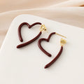 Elegant Burgundy Red Enamel Heart Spiral Hoop Alloy Stud & Clip On No Piercing Statement Drop Earrings