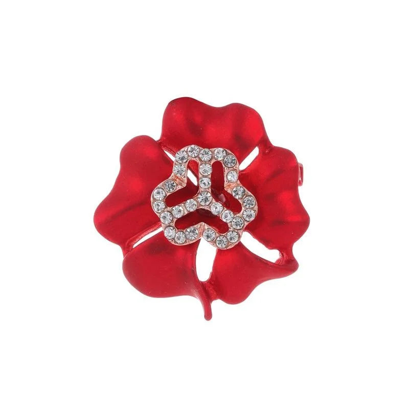 Elegant Red Enamel Flower Rhinestone Brooch Women's Federation Logo Lapel Pin Corsage Suit Accessory Gift