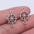 21x15mm 1.1g Antique Silver Zinc Alloy Ship Wheel Connector Charm for DIY Nautical Jewelry Making