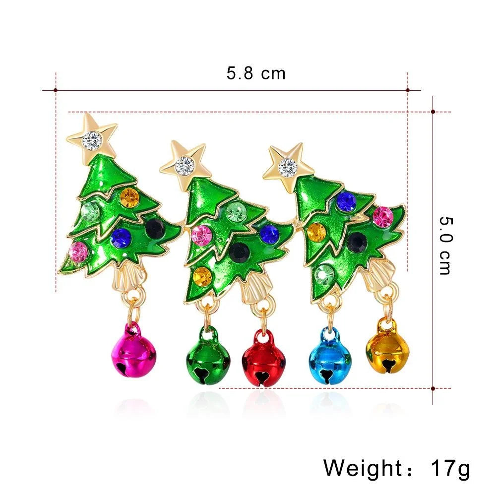 Cute Enamel Christmas Tree Brooch With Rhinestone Stars And Jingle Bells, Festive Lapel Pin Gift