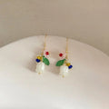 Handmade Forest Style Green Resin Bamboo Leaf Flower Geometric Drop Earrings For Women