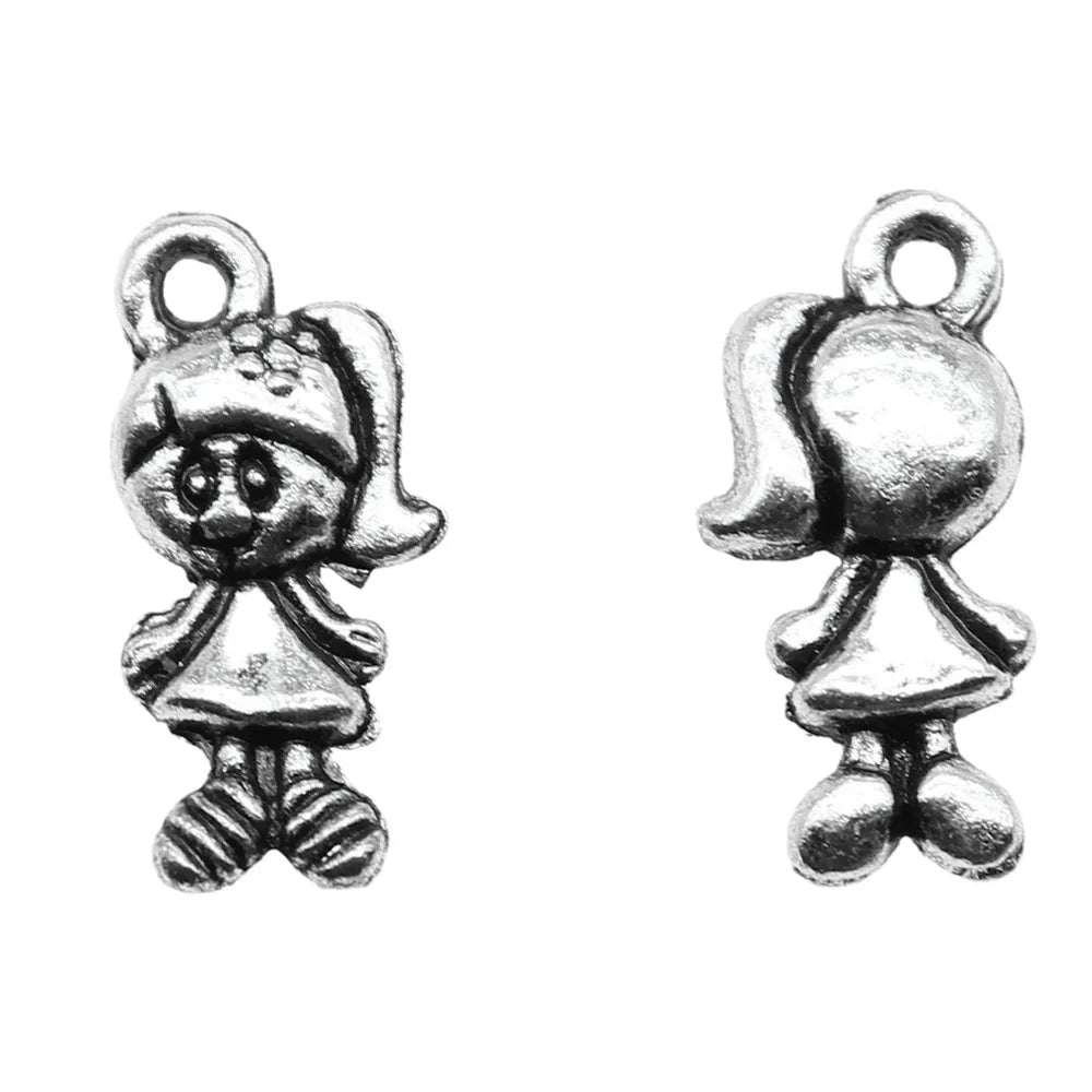 15x7mm 0.6g Antique Silver Zinc Alloy Little Girl Charm Pendant for DIY Bracelet Necklace Jewelry