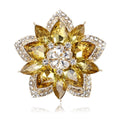 Elegant Blue Glass Crystal Flower Brooch With Rhinestone Petals, Luxury Lapel Pin Corsage For Suits
