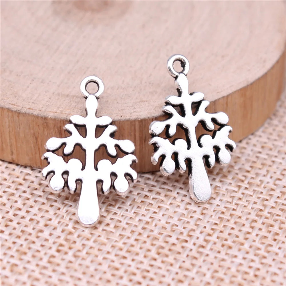 22x14mm 1.1g Antique Silver Zinc Alloy Tree Charm Pendant for DIY Handmade Necklace Bracelet Making
