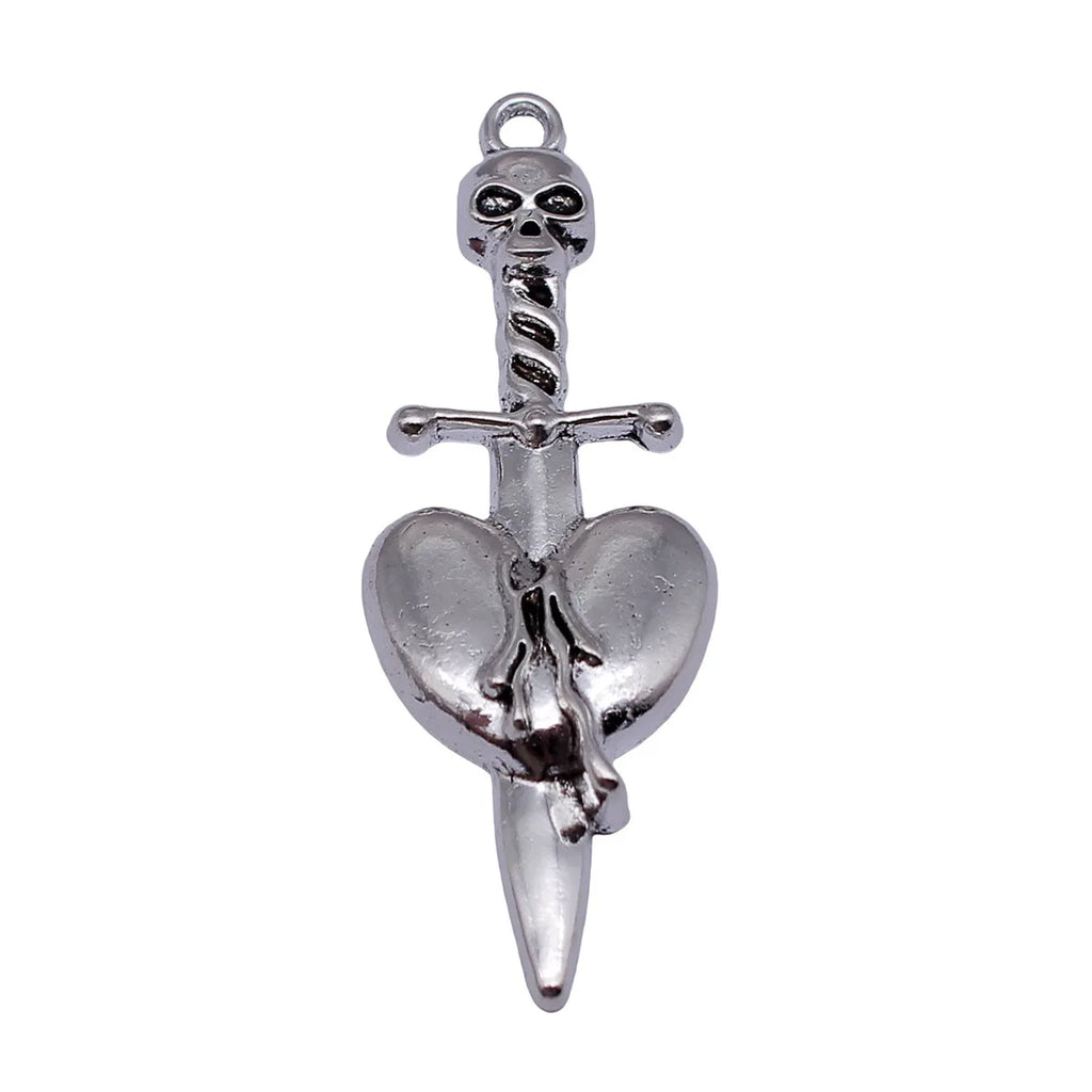 52x18mm 3.4g Antique Silver Zinc Alloy Skull Sword Heart Charm Pendant for Gothic DIY Jewelry Making