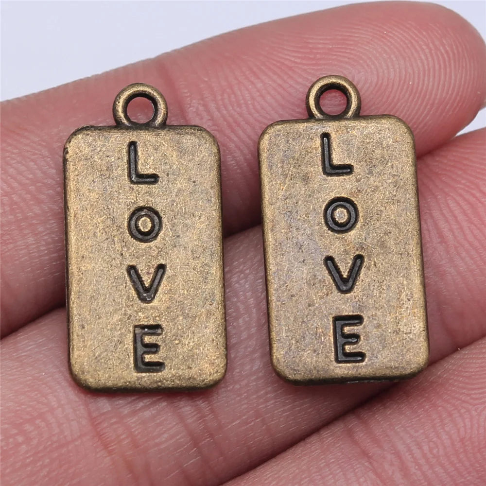 25x12mm 2.3g Antique Bronze Zinc Alloy Double Sided Love Charm Pendant for DIY Bracelet Necklace