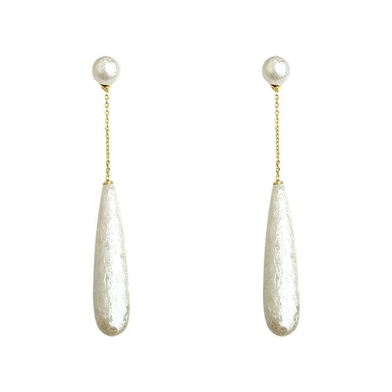 French Vintage Long Snowflake Pearl Teardrop Pendant Drop Earrings For Women