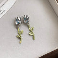 Sweet Cool Copper Tulip Rose Flower Drop Earrings Handmade Futuristic Minimalist Jewelry