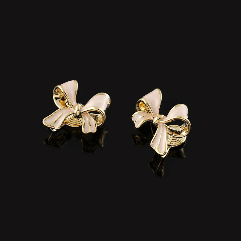 Elegant Enamel Bow Knot Alloy Stud & Clip On No Piercing Gold Tone Niche Design Women's Earrings