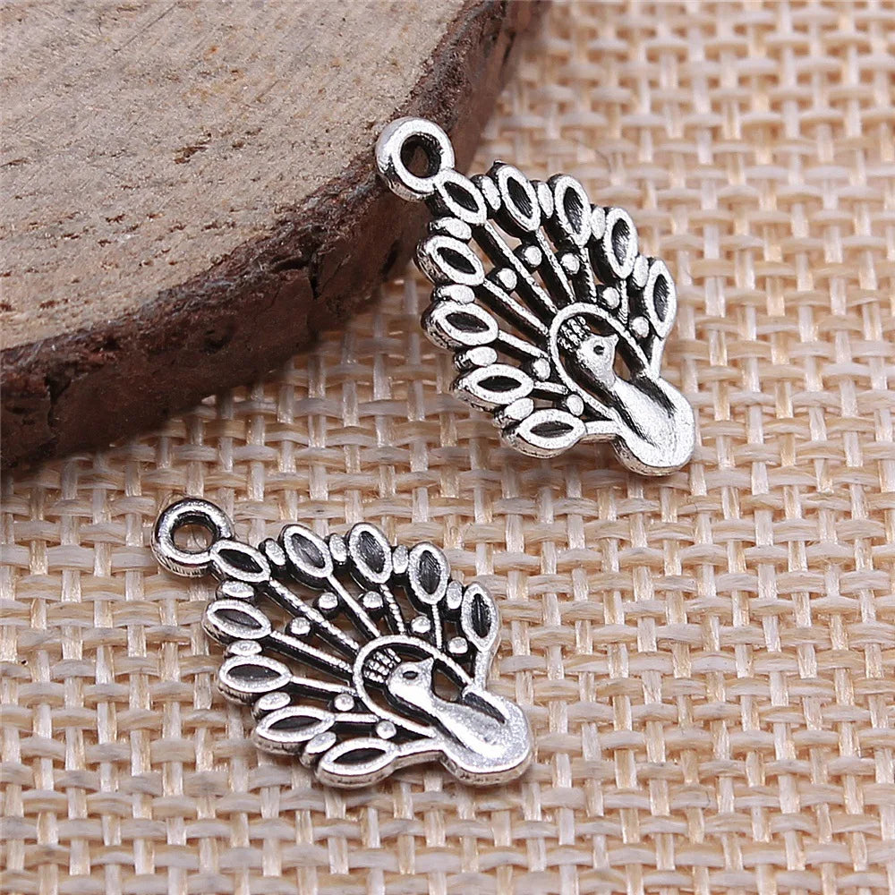 12x19mm 0.8g Antique Silver Zinc Alloy Peacock Charm Pendant for DIY Necklace Bracelet Jewelry Making