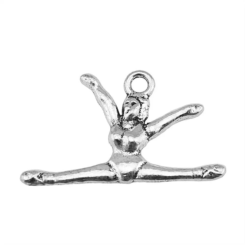 22x16mm 1.4g Antique Silver Zinc Alloy Gymnastics Athlete Charm Pendant for DIY Sports Jewelry Making