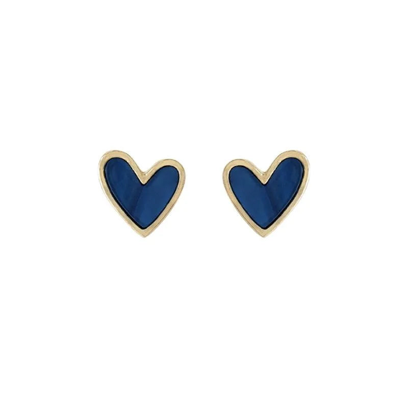 Klein Blue Heart Stud Earrings Copper Silver Plated Pin Chic High-End Fashion Ear Jewelry