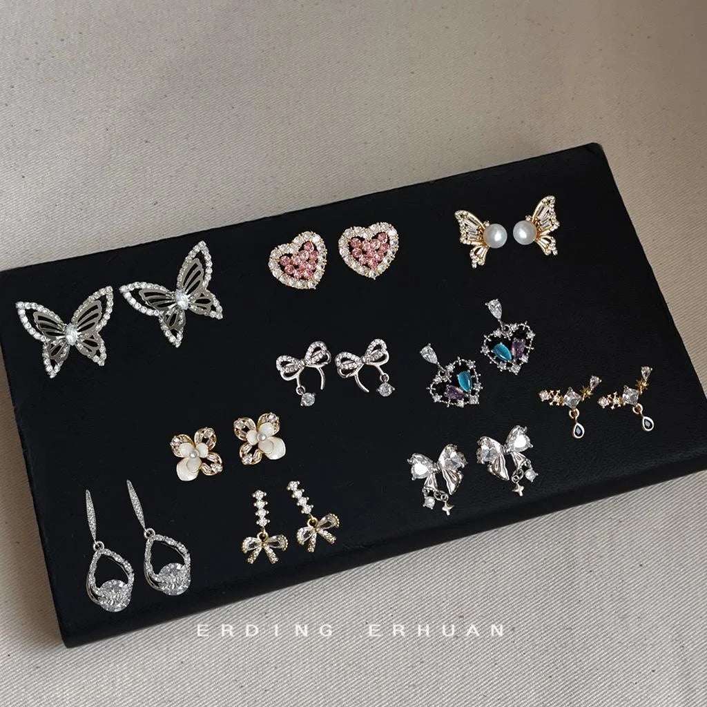 Light Luxury Micro Pave Zircon Heart Bow Copper Drop Earrings With Silver Plated Pins
