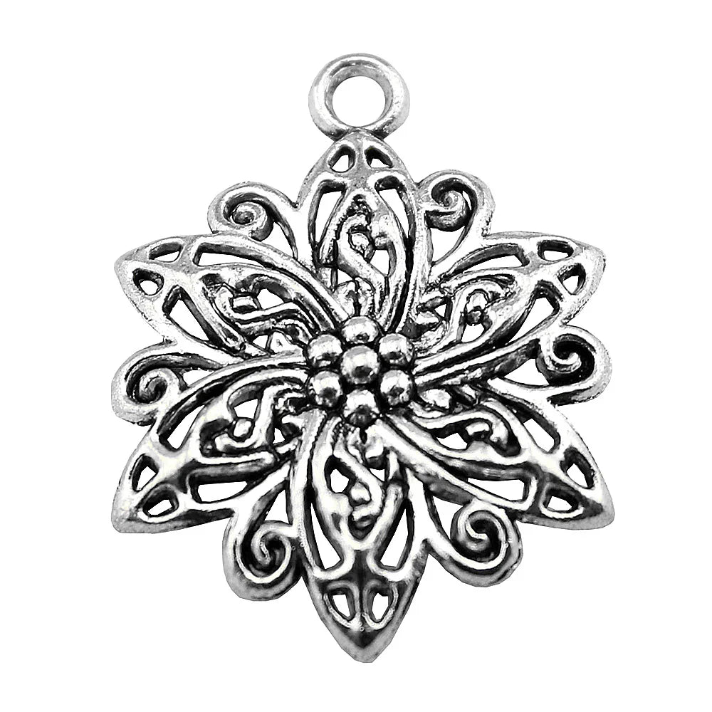 31x23mm 2.9g Antique Silver Zinc Alloy Flower Charm Pendant for Necklace Bracelet Jewelry Making
