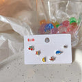 6-Piece Mini Enamel Cherry Stud Earrings, Silver-Plated Copper Cute Fruit Jewelry