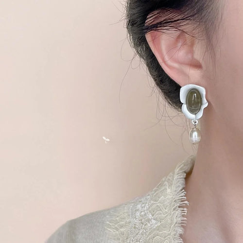 Freshwater Pearl Irregular Geometric Drop Earrings Designer Chic Office Jewelry