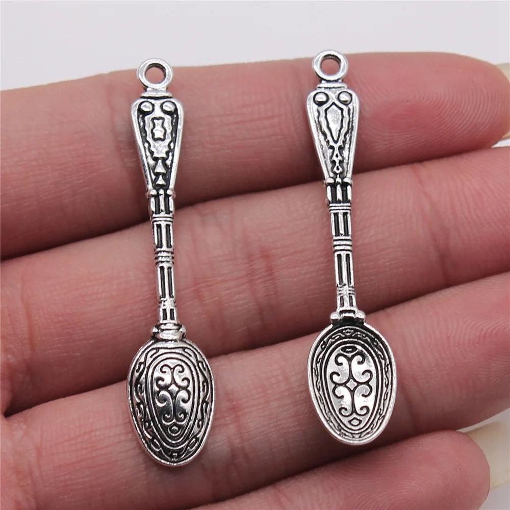 10x49mm 1.8g Antique Silver Zinc Alloy Spoon Charm Pendant for DIY Bracelet Necklace Jewelry Making