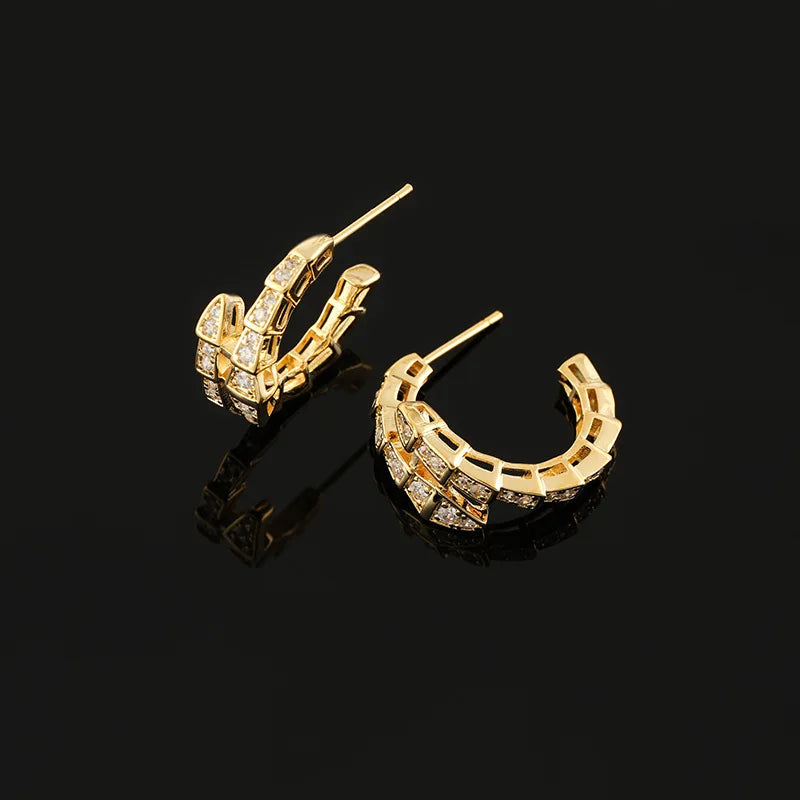 Light Luxury Snake Shape Zircon Hoop Stud & Clip On No Piercing Spiral Ear Cuff For Women Earrings