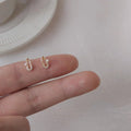 14K Gold Plated Copper Paperclip Zircon Mini Stud Earrings, Minimalist Oval Geometric Jewelry