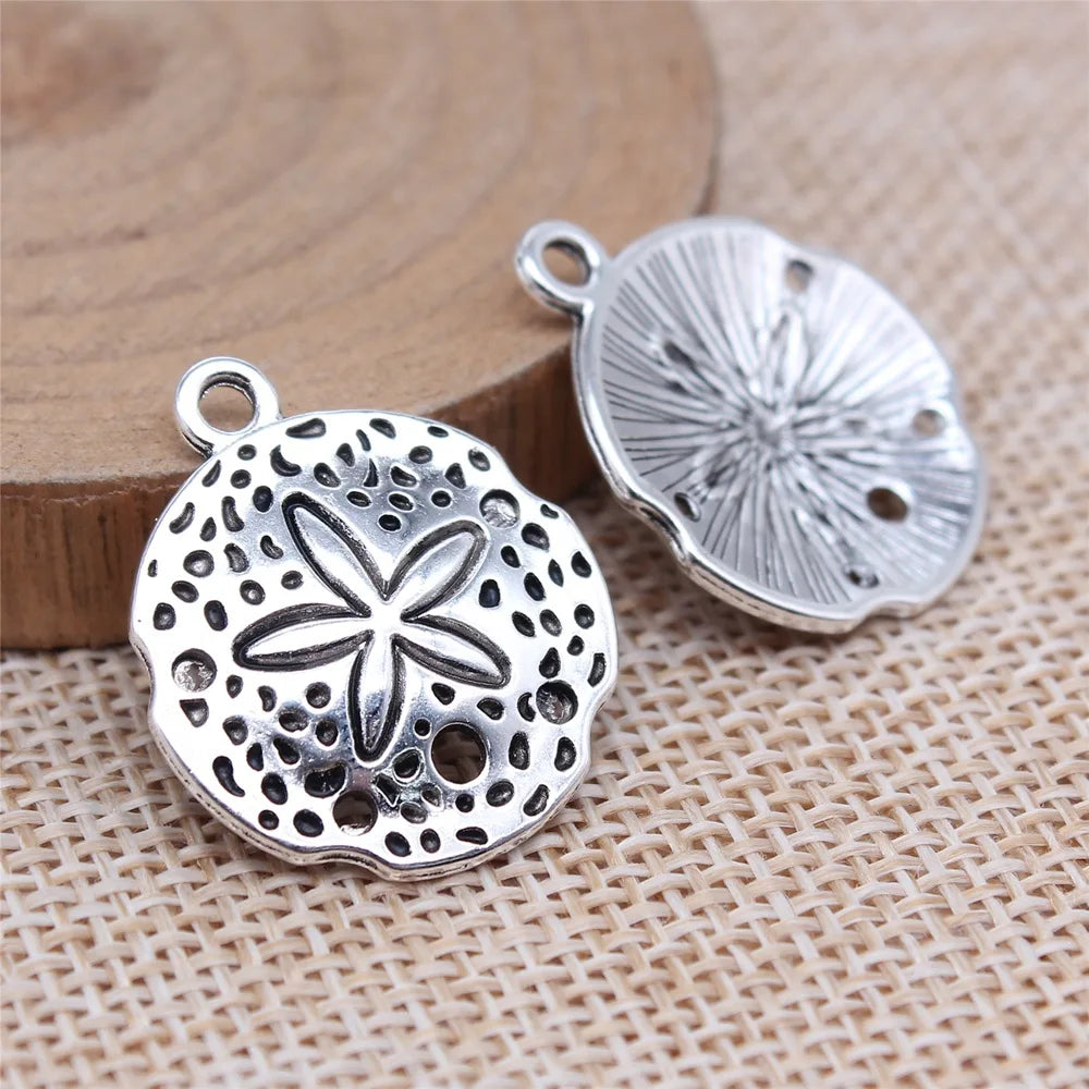 21x26mm 1.8g Antique Silver Tone Zinc Alloy Sand Dollar Charm Pendant for DIY Beach Jewelry Making