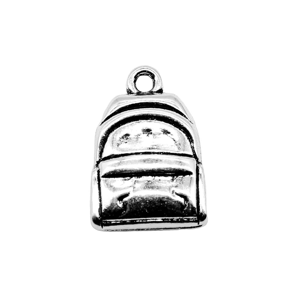 14x20mm 1.8g Antique Silver Zinc Alloy Backpack Charm Pendant for DIY School Bag Jewelry Making