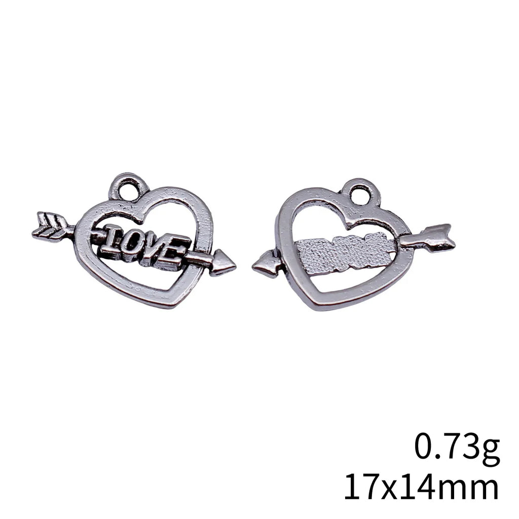 17x14mm 0.73g Antique Silver Zinc Alloy LOVE Arrow Heart Charm Pendant for DIY Bracelet Jewelry Making