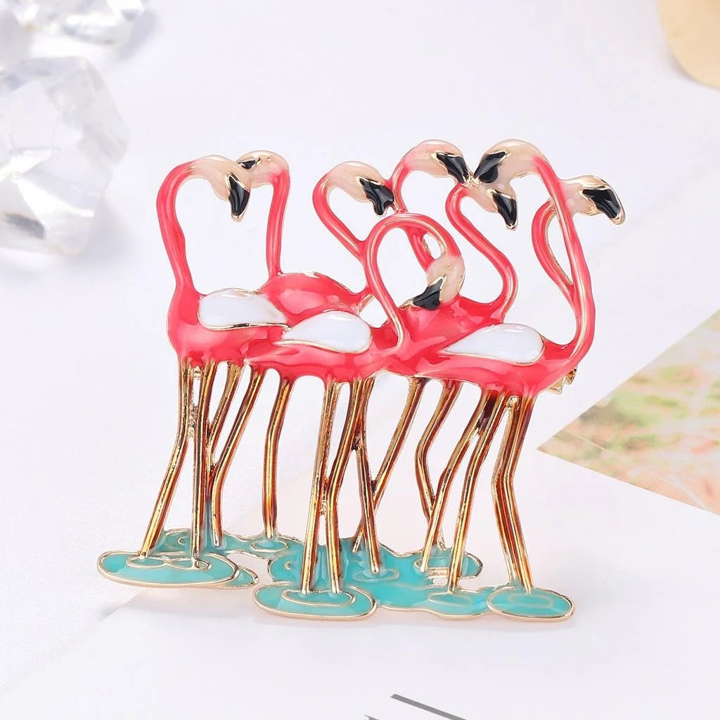 Elegant Pink Flamingo Enamel Alloy Brooch For Women 3D Bird Lapel Pin Corsage Suit Accessory Gift