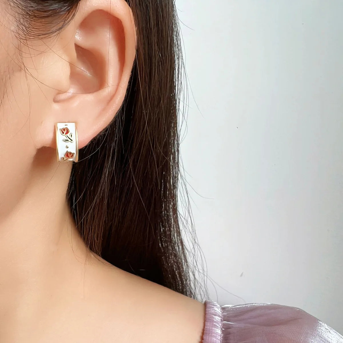 Elegant Vintage Tulip Enamel Wide Hoop Stud & Clip On No Piercing Alloy French Style Earrings