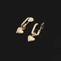 Vintage Gold Alloy U Hoop With Striped Heart Charm Stud & Clip On No Piercing Fashion Earrings