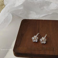 14K Gold Plated Copper Zircon Flower Stud Earrings For Women Japanese Korean Sweet Style