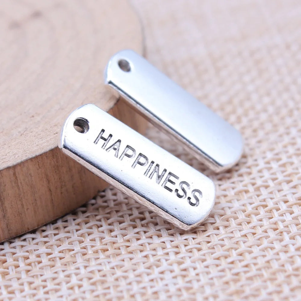 8x21mm 2g Antique Silver Zinc Alloy HAPPINESS Tag Charm Pendant for Necklace Bracelet DIY