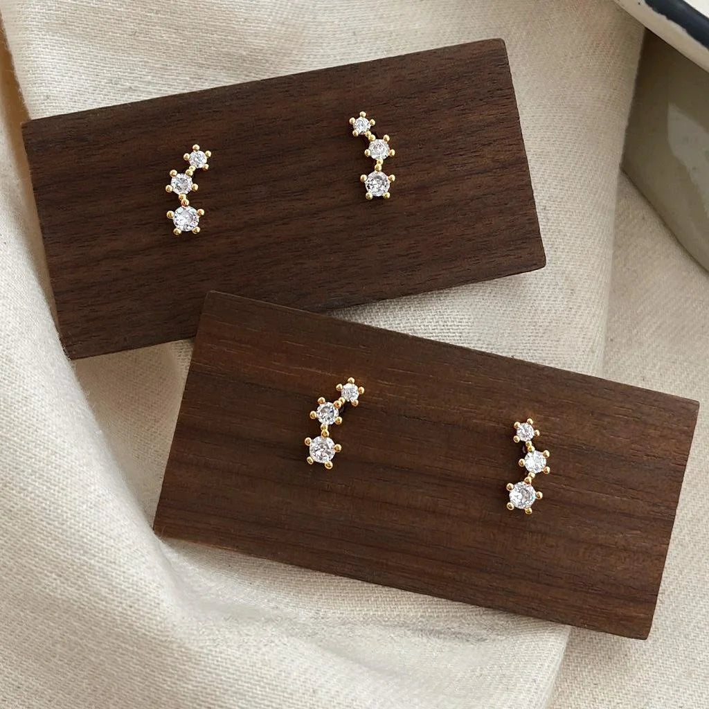 14K Gold Plated Copper Star Stud Earrings Micro Pave Zirconia Minimalist Daily Jewelry