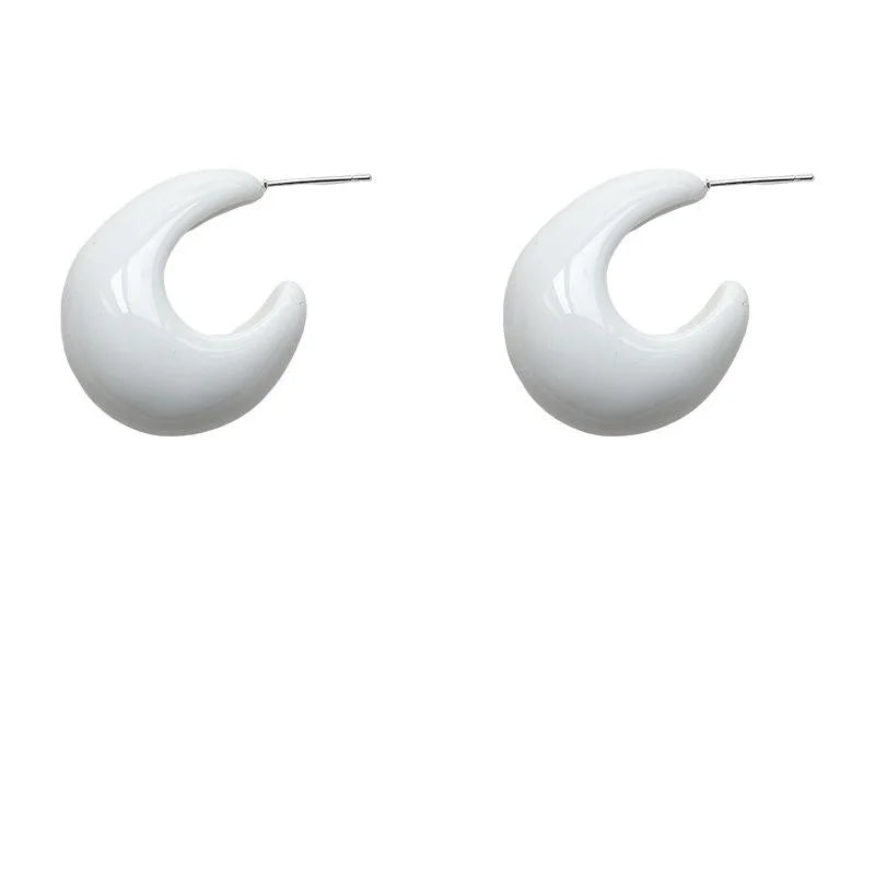 White Acrylic Teardrop Stud Earrings Silver Plated Pin French Elegant Geometric Jewelry
