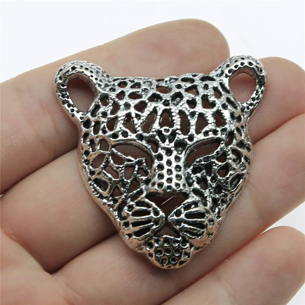 45x43mm 15.2g Multicolor Zinc Alloy Leopard Head Charm Pendant for DIY Necklace Jewelry Making