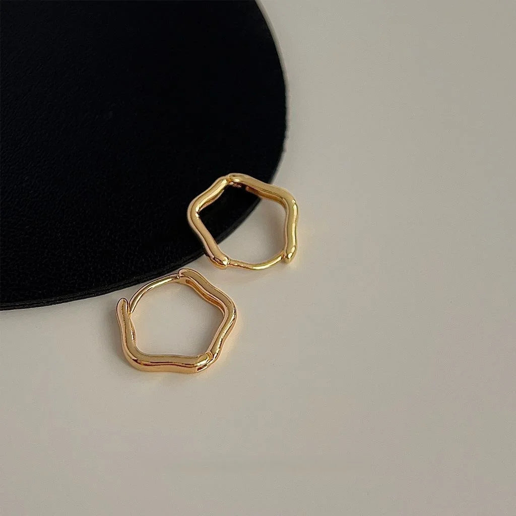 14K Gold Plated Copper Cloud Stud Earrings Minimalist Irregular Geometric Light Luxury Jewelry