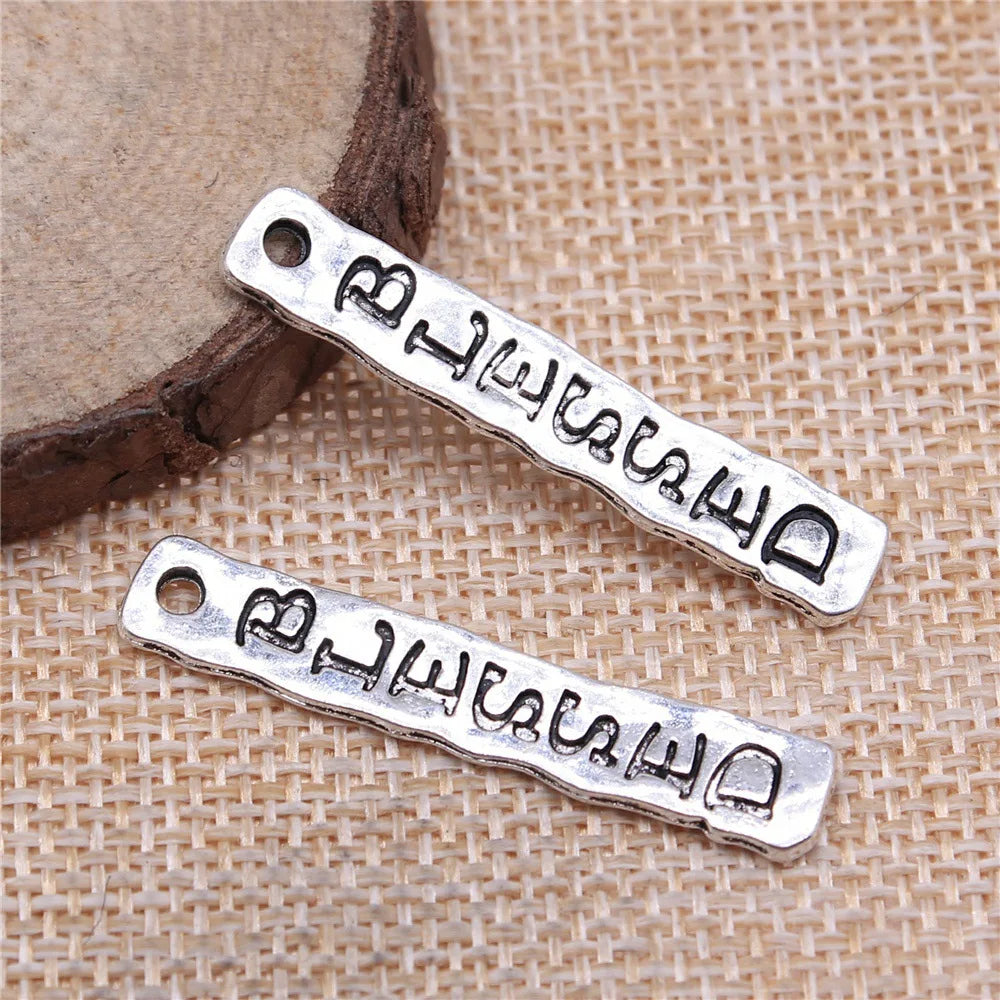 40x7mm 2.3g Antique Silver Zinc Alloy blessed Long Word Tag Letter Charm Pendant for DIY Jewelry Making