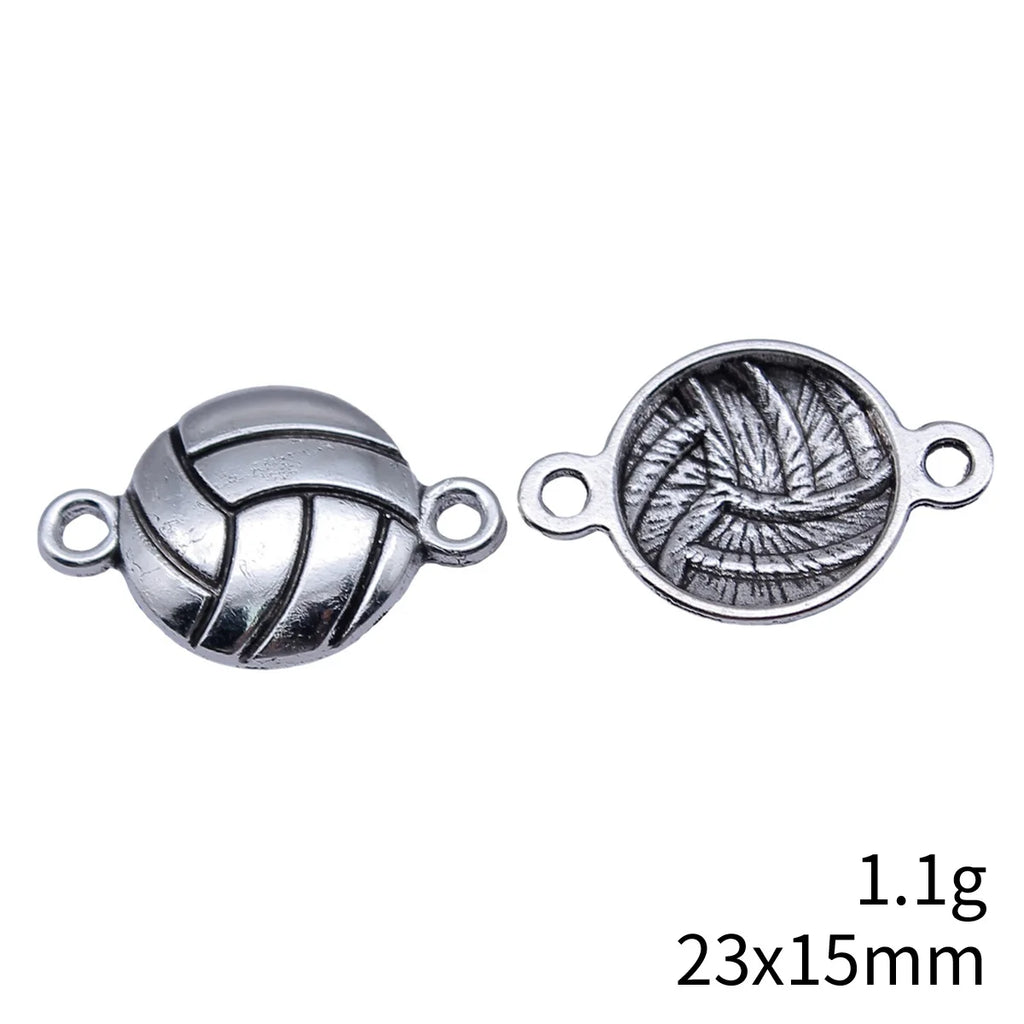 23x15mm 1.1g Antique Silver Zinc Alloy Volleyball Connector Charm for DIY Sports Jewelry Making