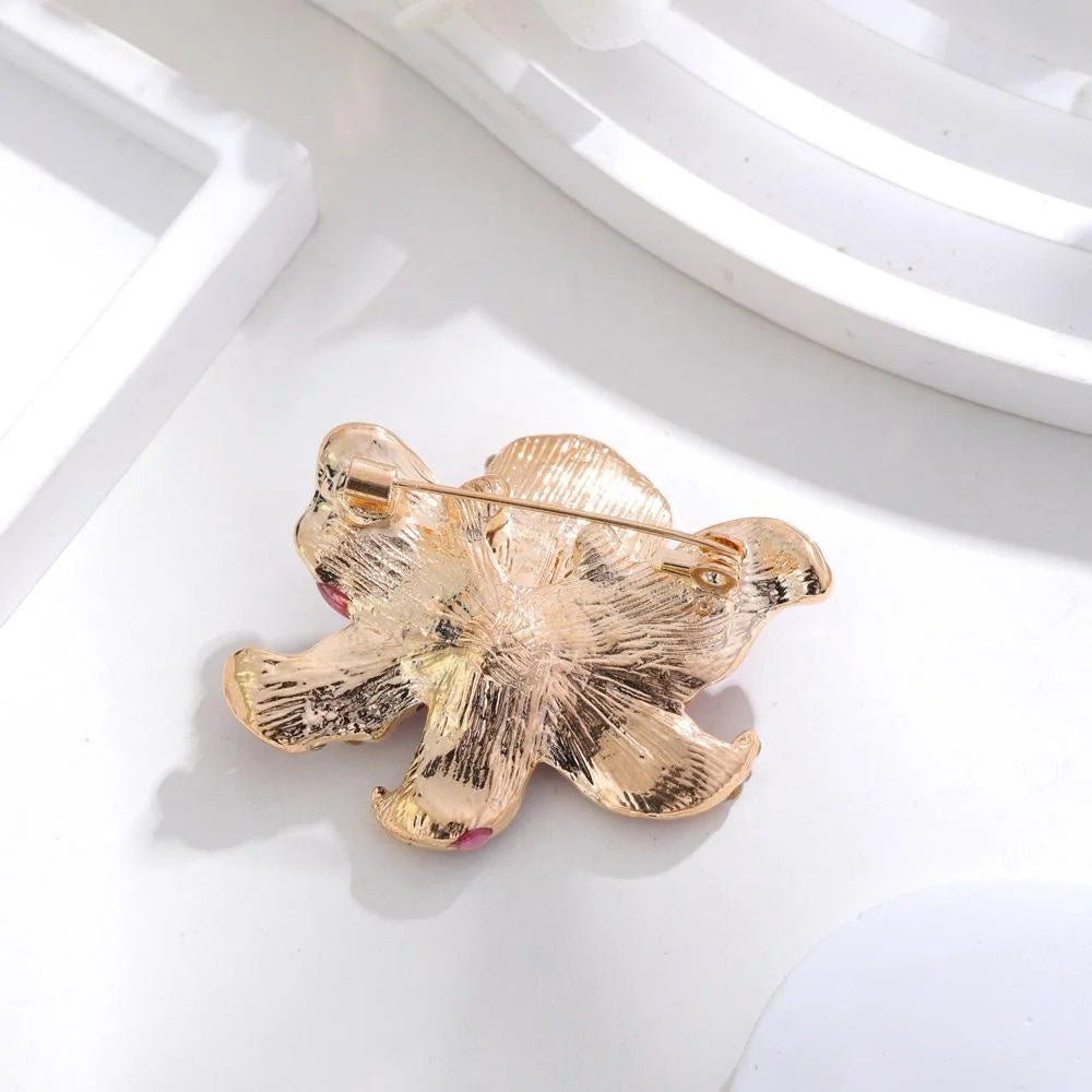 Elegant Green Enamel Peony Flower Brooch With Rhinestones, Gold Alloy Lapel Pin Corsage Gift