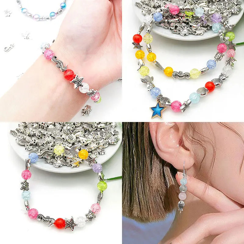 Zinc Alloy Starfish Goldfish Shell Turtle Animal Spacer Beads for DIY Bracelet Making