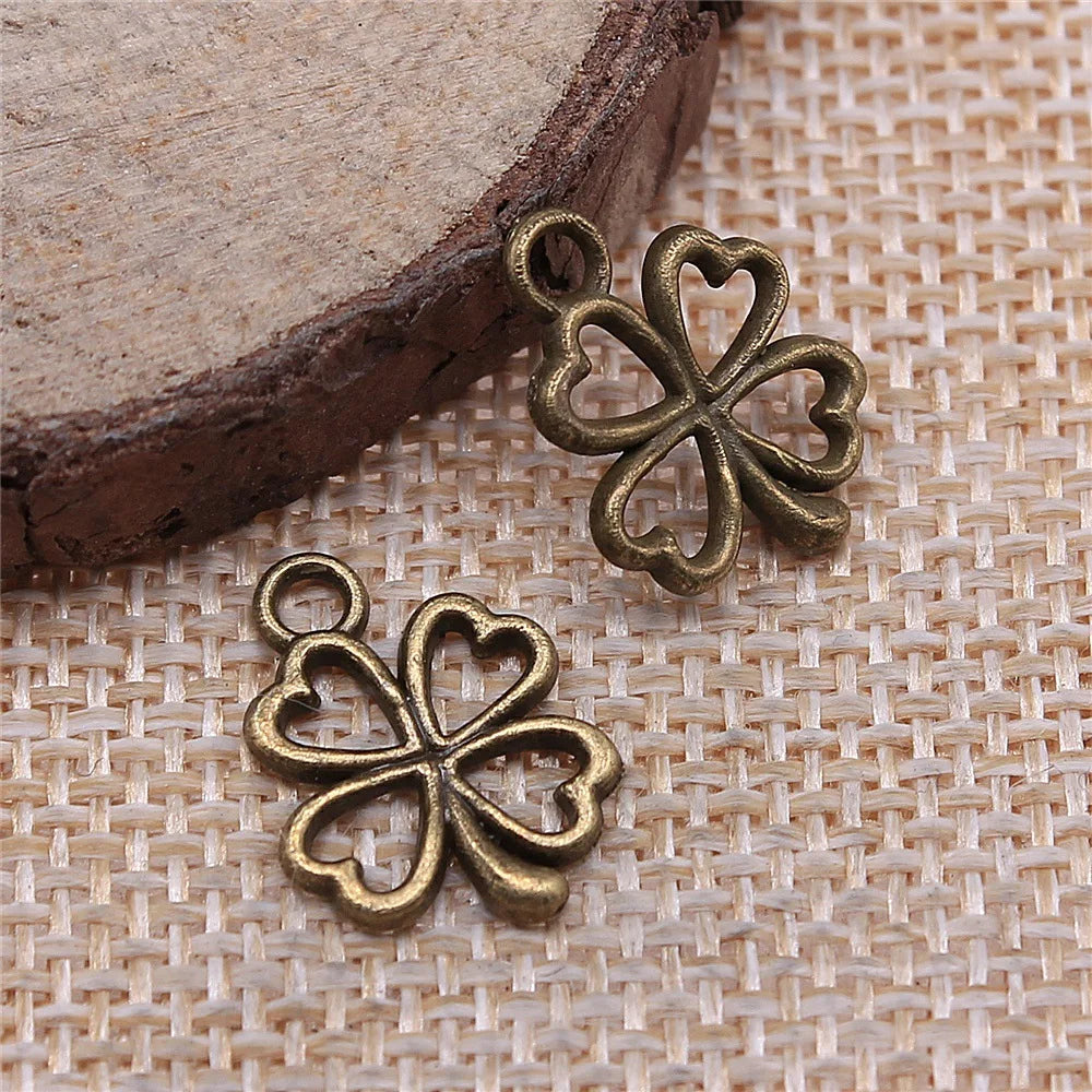 17x13mm 0.6g Zinc Alloy Small Hollow Four Leaf Clover charm pendant for DIY bracelet necklace making