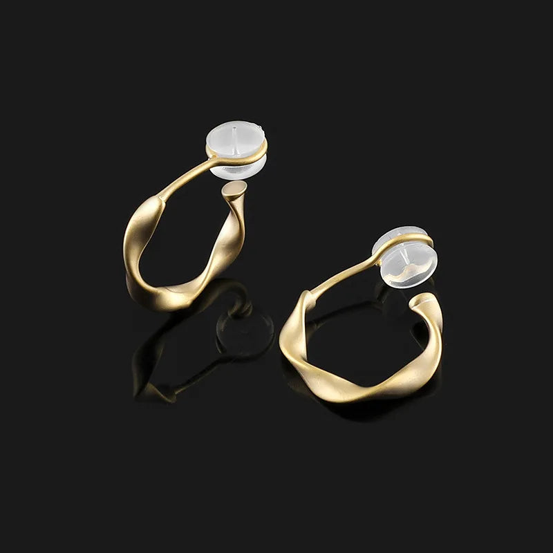 Elegant Gold Alloy Twisted Hoop Circle Stud & Clip On No Piercing Commuter Minimalist Earrings