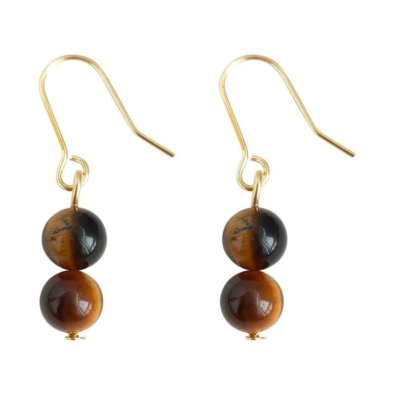 Handmade Tiger Eye Stone Copper Drop Earrings Vintage Maillard Geometric Round Jewelry