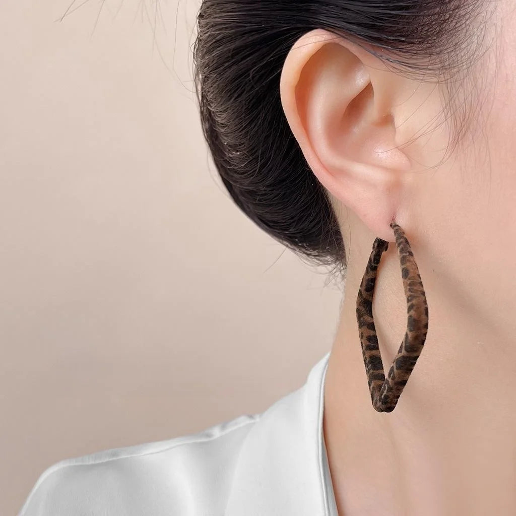 Leopard Print Flocked Geometric Drop Earrings Round Square Statement Jewelry