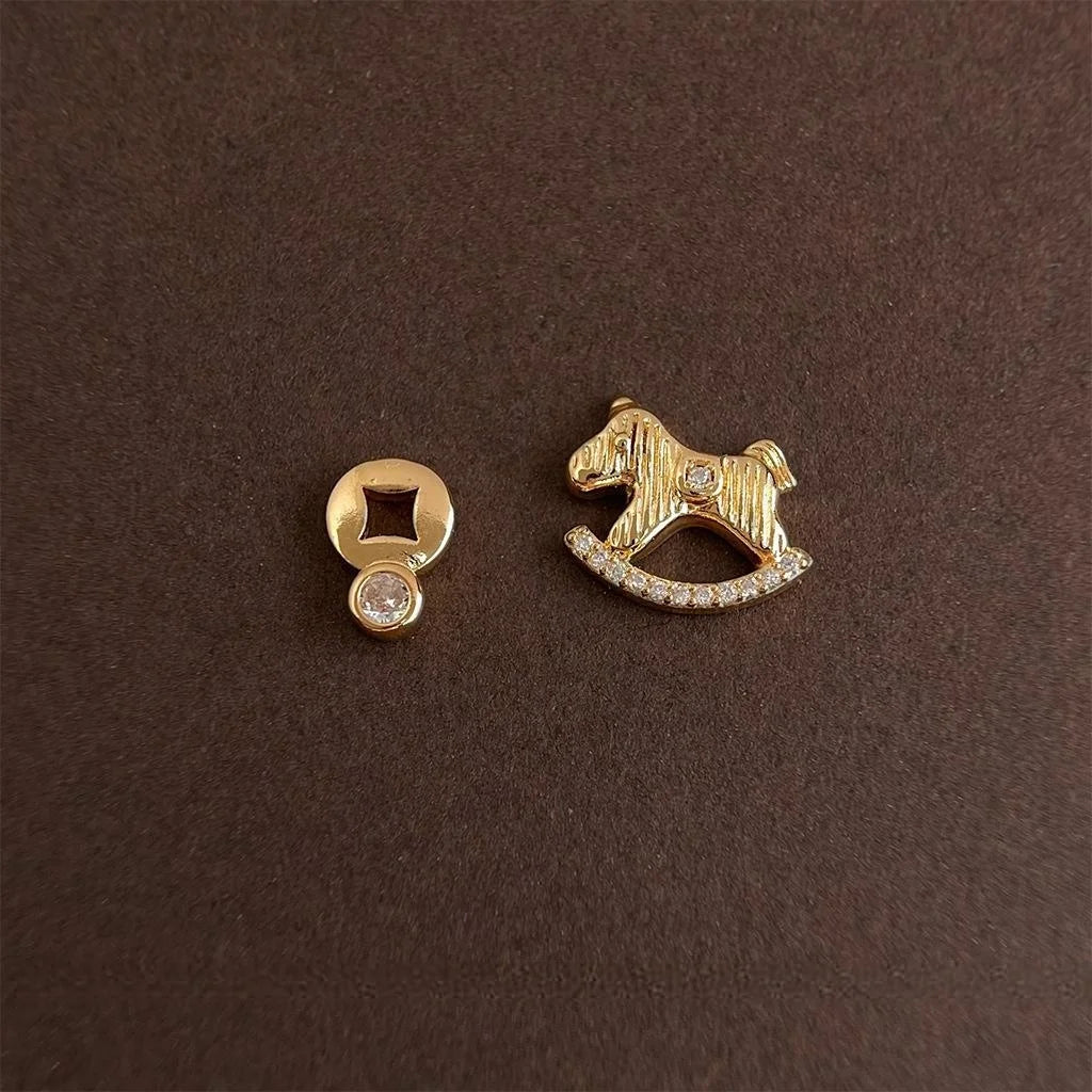14K Plated Copper Asymmetric AB Micro Pave Zircon Circle Ring Stud Earrings