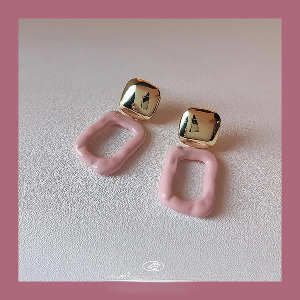 Sweet 14K Plated Metal Square Geometric Stud Earrings For Women