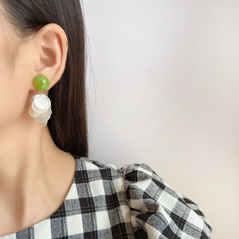Elegant Green Shell Petal Drop Stud & Clip On No Piercing Mother Of Pearl Alloy Dangle Earrings